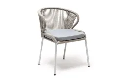 "Милан" стул плетеный из роупа, каркас алюминий светло-серый (RAL7035) муар, роуп серый меланж круглый, ткань светло-серая