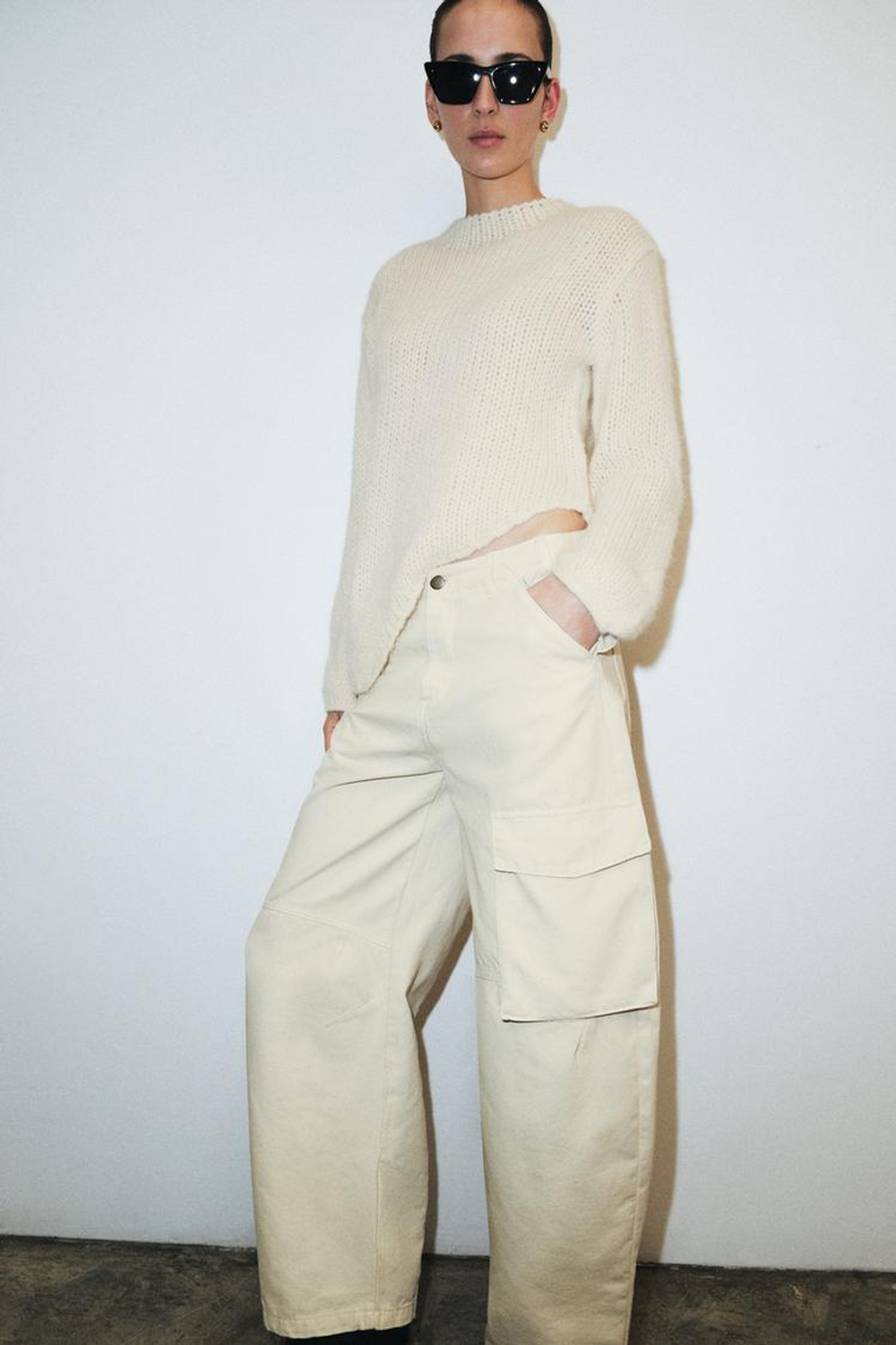 ZARA СВИТЕР АСИММЕТРИЧНОГО КРОЯ, ЭКРЮ