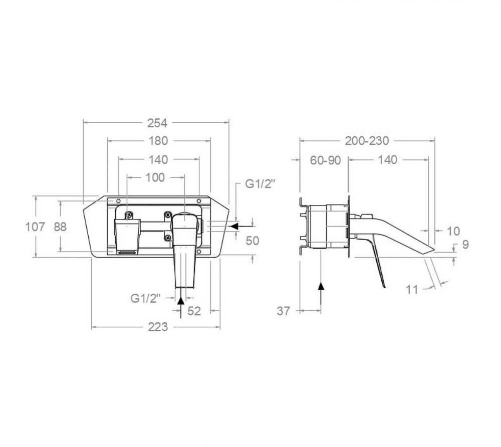 Встраиваемый смеситель для раковины с каскадным изливом PRISMA 422001GR графит
