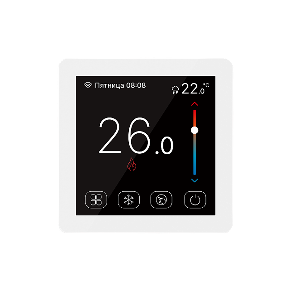 Термостат для теплого пола STOUT с цветным сенсорным дисплеем (цвет белый)