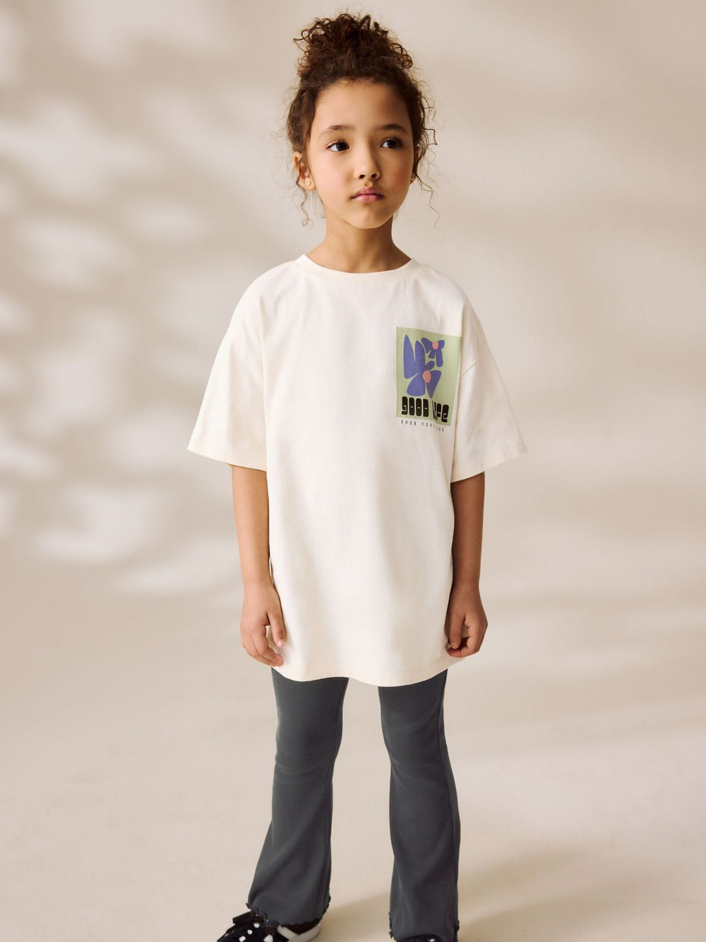 Футболка и легинсы-клеш в комплекте для девочки Next AM0-166, Белый, Черный