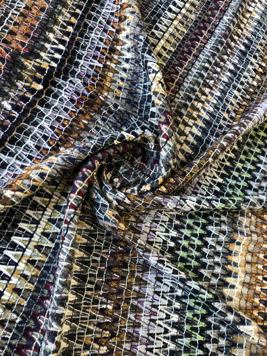 Трикотаж принт зигзаг, серый, коричневый, хаки, белый, дизайн MISSONI NB070