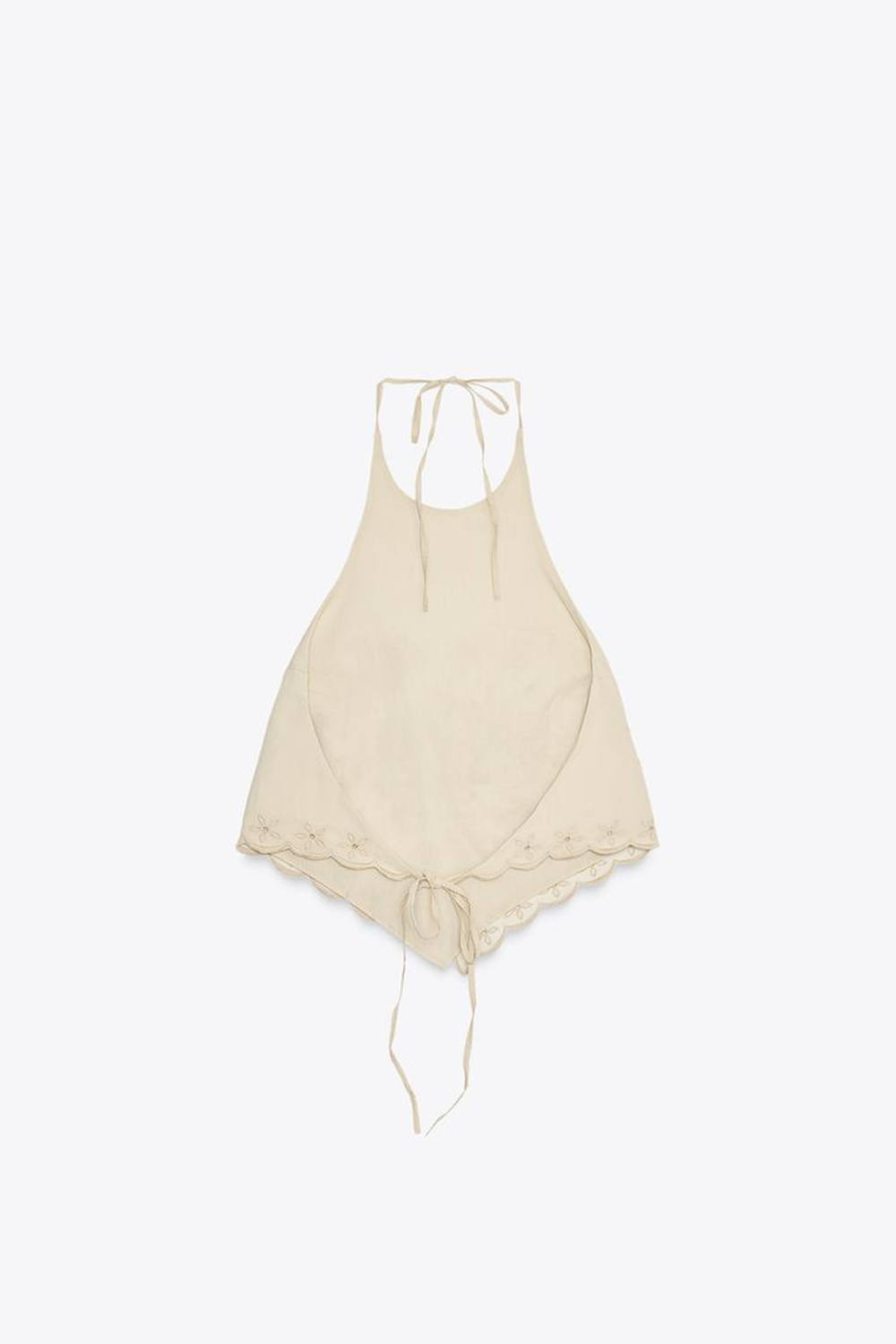 ZARA ТОП ИЗ ПОПЛИНА С ВЫШИВКОЙ, СЕРО-КОРИЧНЕВЫЙ