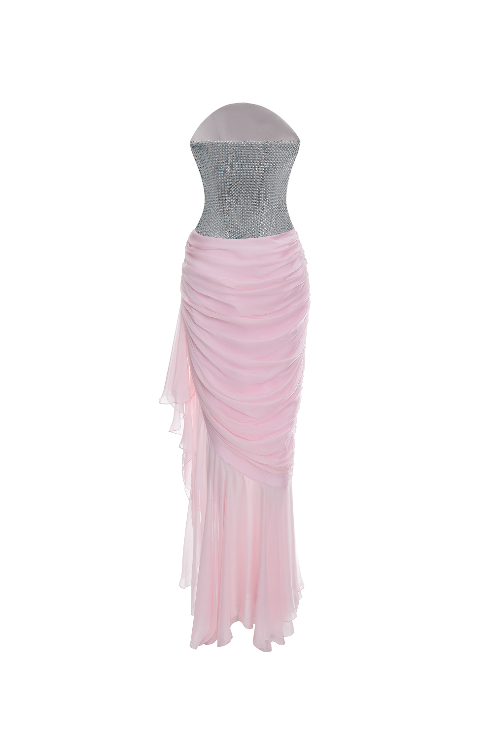 Платье из шелкового шифона с корсетом из кристаллов