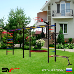 Уличная шведская стенка Sv Sport рукоход х 2 У55211К (Брусья/Скамья/Гнездо 80см/Щит баскет/Кронш бокс)