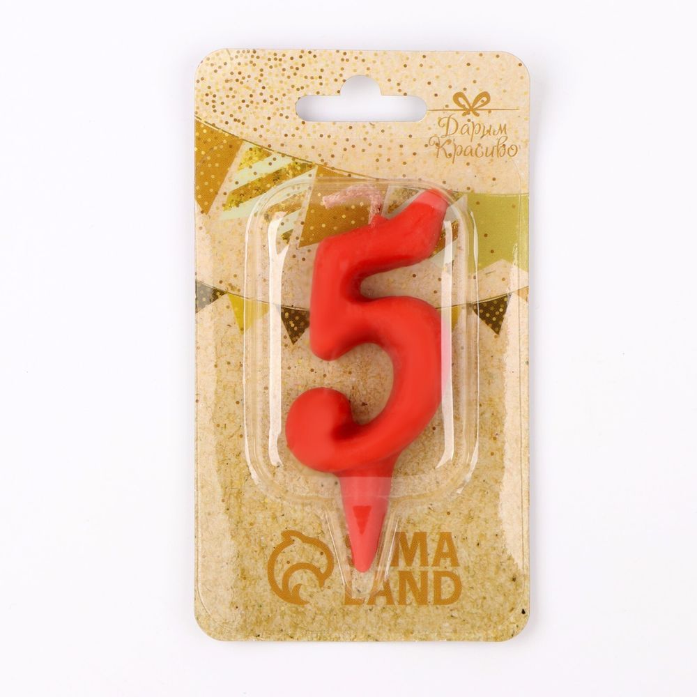 Свеча для торта цифра "Овал" "5", красная, 5,5 см