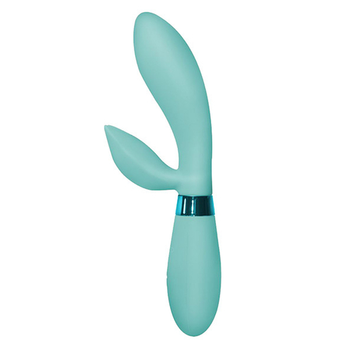 Мятный вибратор 20,5см с клиторальным отростком Indeep Leyla Turquoise