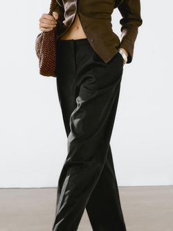 Massimo Dutti Костюмные брюки из струящейся ткани с защипами, черный