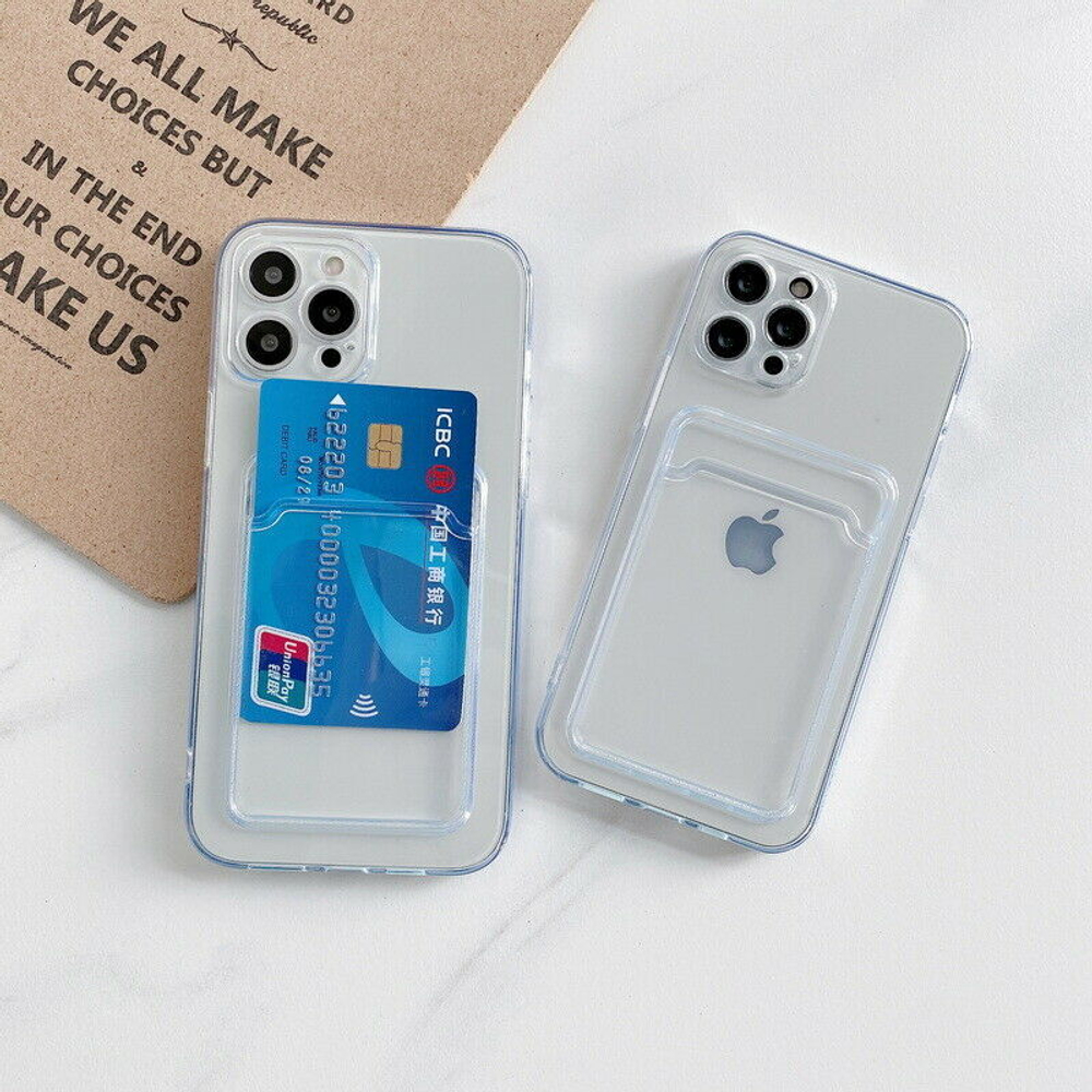 Прозрачный силиконовый чехол iPhone 12 Pro Max, с отделением под визитки