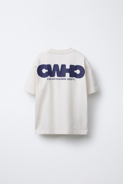 ZARA ФУТБОЛКА С ПРИНТОМ «ЛОГОТИП», ЭКРЮ