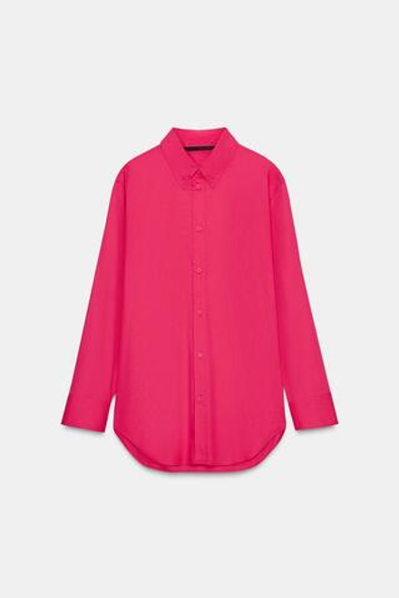 ZARA РУБАШКА ИЗ ПОПЛИНА, МАЛИНОВЫЙ