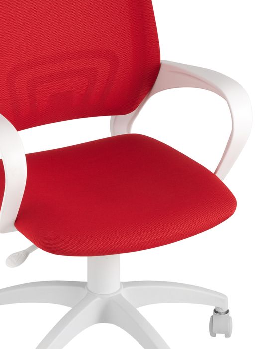 Кресло офисное Topchairs ST-BASIC-W спинка белая сетка сиденье красная ткань крестовина белый пластик Stool Group