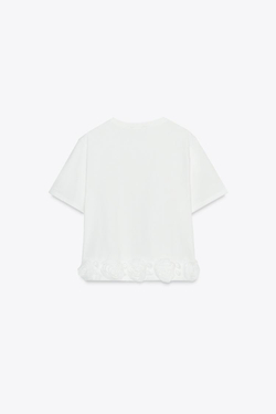 ZARA ФУТБОЛКА С РЕЛЬЕФНЫМИ РОЗАМИ, БЕЛЫЙ