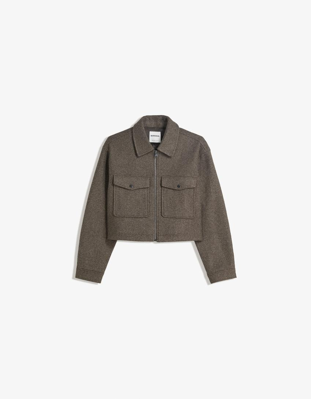 BERSHKA Куртка из мягкой ткани, коричневый