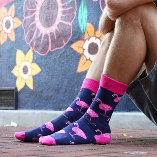 Носки "Розовый фламинго и синие озера", р-р 40-44 (синий/розовый)