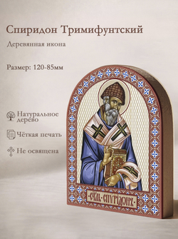 Икона аркой Спиридон Тримифунтский (голубое облачение), свт. на дереве: 95 х 120 (Синопсисъ)