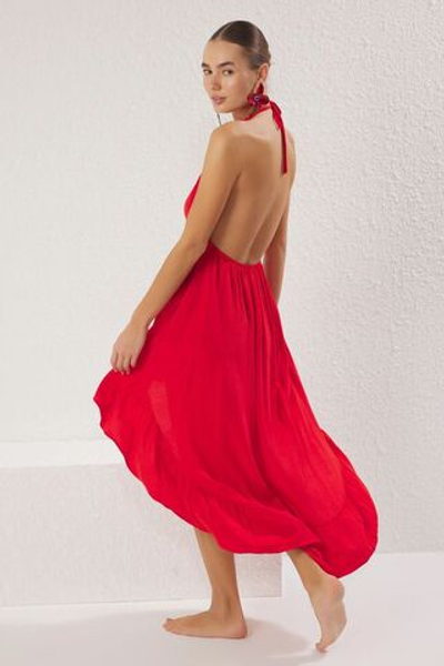 Красное пляжное платье с тканым маховиком TBESS25EL00094