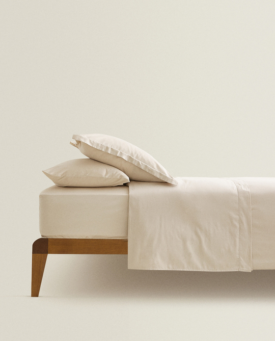 ZARA HOME (300 НИТЕЙ) ПРОСТЫНЯ ИЗ ХЛОПКА, БЕЖЕВЫЙ