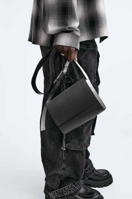 ZARA СУМКА С ЭФФЕКТОМ ОМБРЕ И КЛАПАНОМ, ЧЕРНЫЙ