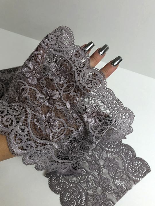 Кружево серый, 16см стрейч, IFS107545/1