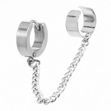 Серьга на мочку уха с клипсом для хряща, скрепленные цепочкой (115)