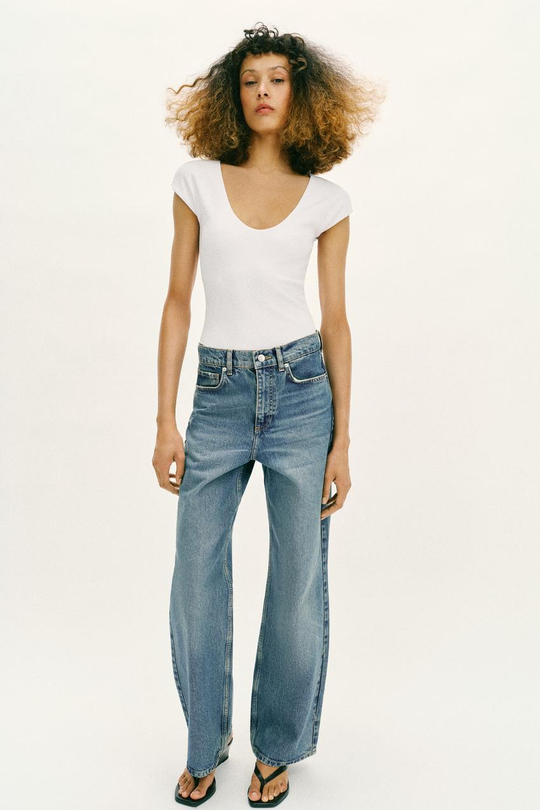 ZARA БОДИ С КРУГЛЫМ ВЫРЕЗОМ, БЕЛЫЙ