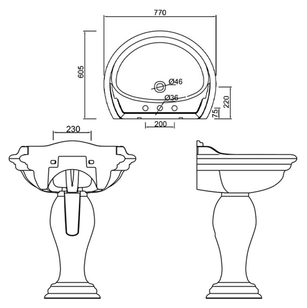 Пьедестал для раковины Migliore Milady ML.MLD-25.707.D2, декор золото схема