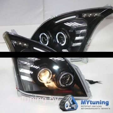 Передние фары angel eyes black для Toyota Land Cruiser Prado 120
