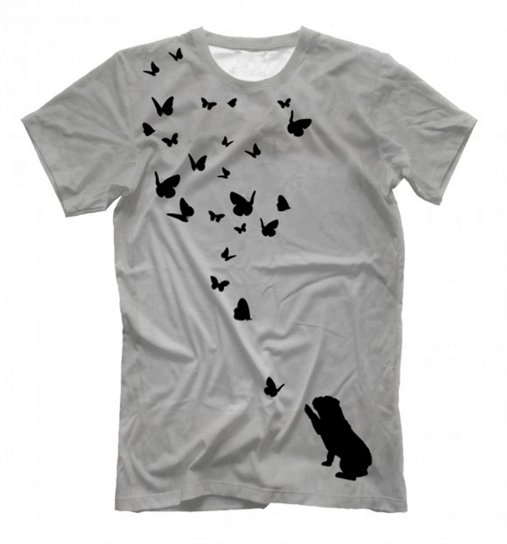 Футболка "Английский бульдог и бабочки"