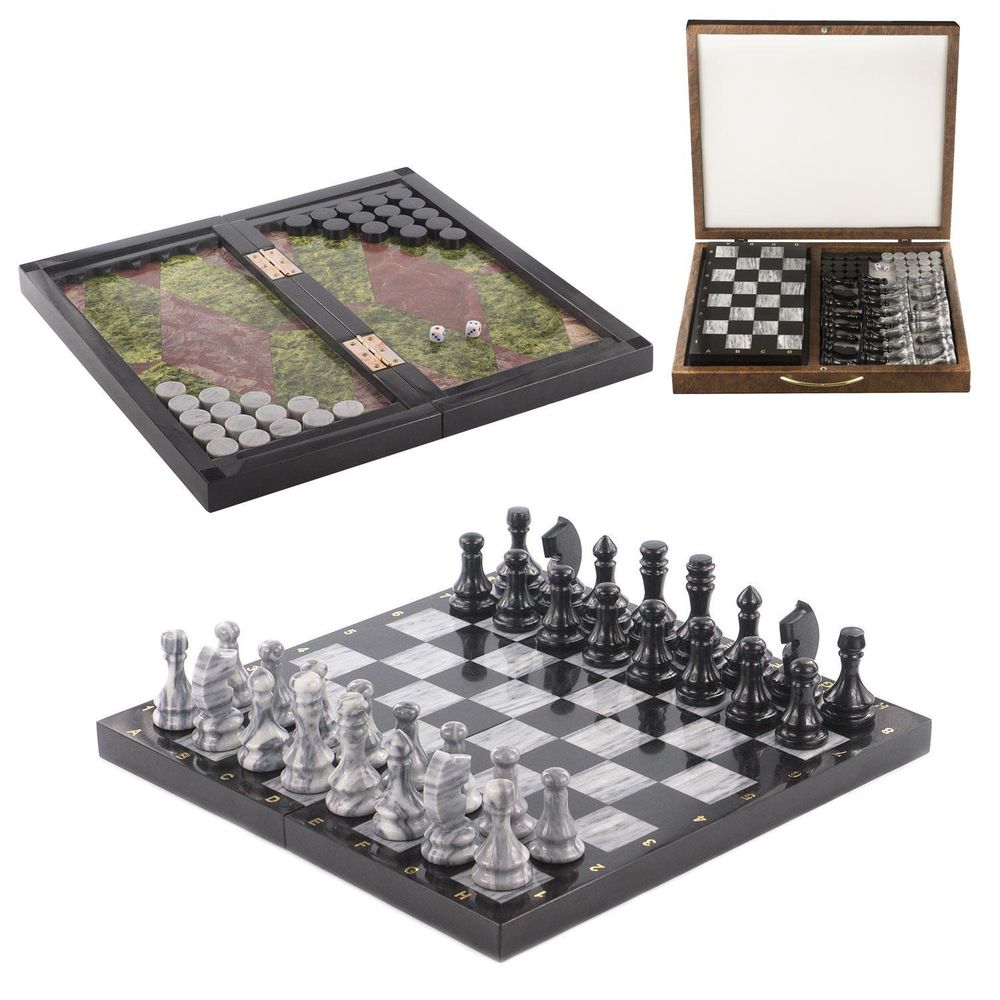 Шахматы, шашки, нарды 3 в 1 змеевик мрамор 430х430 мм R119399?