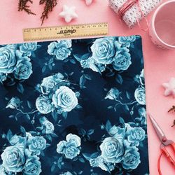 Ткань мембрана голубые розы в тумане