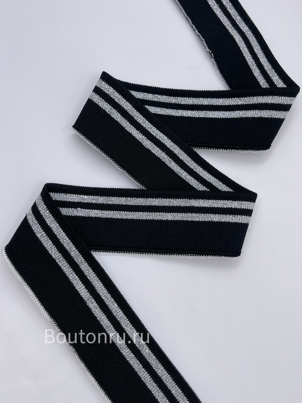 Подвяз трикотажный черный с серебряными полосками 78 см, ширина 3,5 см