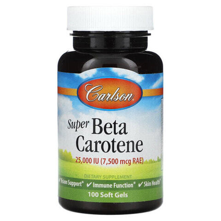 Антиоксиданты Carlson, Супер бета-каротин, 7500 мкг RAE (25000 МЕ), 100 мягких таблеток
