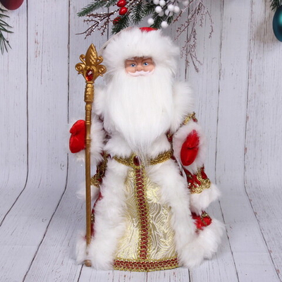Дед Мороз музыкальный 40 см в красно-золотой шубе с посохом
