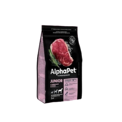 Корм сухой для собак юниоров крупных пород с 6 мес. до 1,5 лет AlphaPet Superpremium 3кг с говядиной и рисом