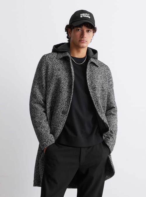 Мужское пальто с капюшоном (серое) С5