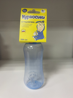 Бутылочка "Курносики" для кормления с силиконовой соской медленный поток с рождения приталенная объемом 250 мл, цвета в ассортименте