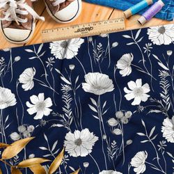 Ткань премиум бифлекс белые полевые цветы на белом