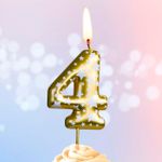 Свеча Цифра, 4 Звездочки, Золото, 4,3 см, 1 шт.