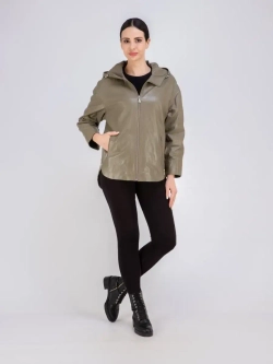 Куртка кожаная натуральная оверсайз с капюшоном