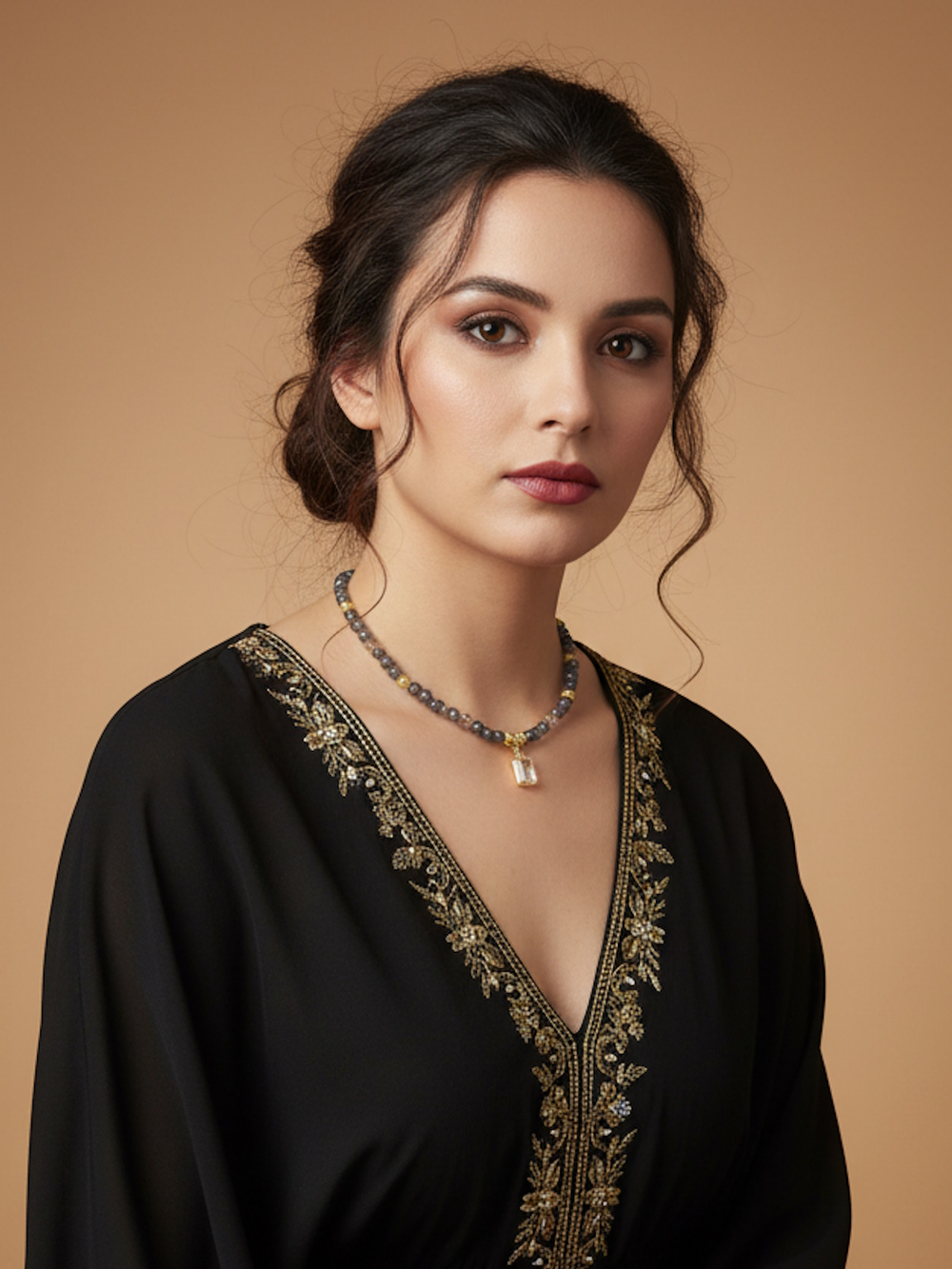 Колье ручной работы из натурального лабрадора и лавы "Нефертити"