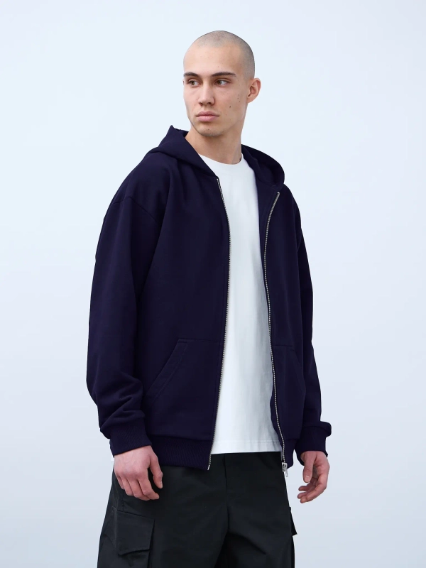 Худи оверсайз на молнии без начеса (темно-синий)