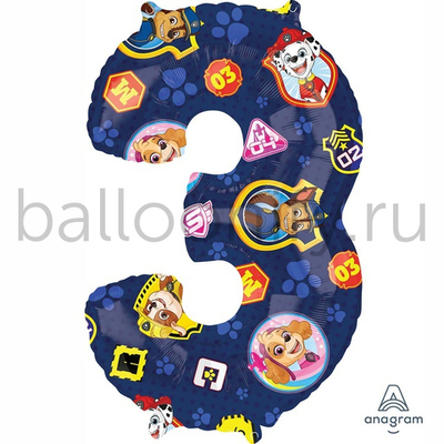 Шар ЦИФРА 3 Щенячий Патруль 26" 66 см