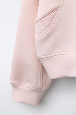 ZARA ТОЛСТОВКА С КОМБИНИРОВАННЫМИ СЕТЧАТЫМИ ВСТАВКАМИ И НАДПИСЬЮ, РОЗОВЫЙ