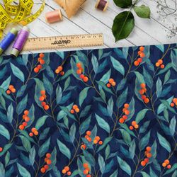 Ткань барби яркая брусника среди тёмных листьев в стиле «нуар»