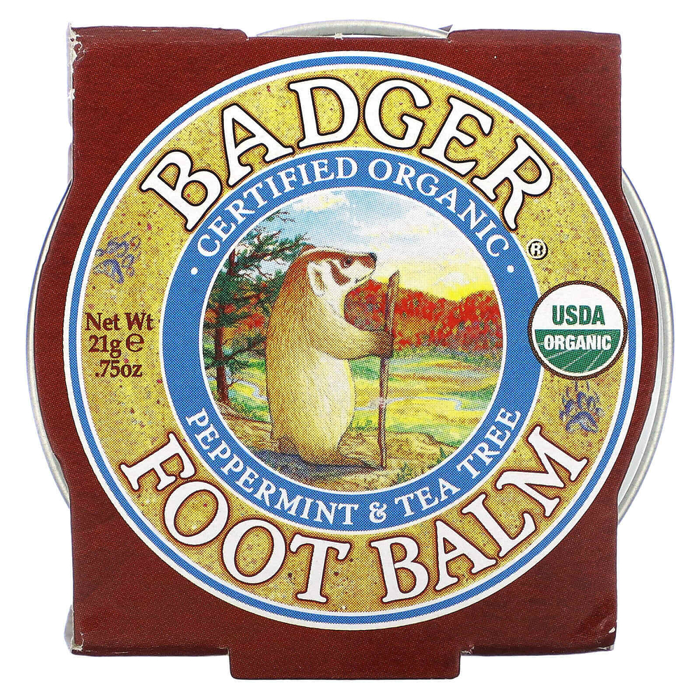 Badger, Бальзам для ног с экстрактами перечной мяты и чайного дерева, .75 унций (21 г)