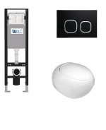 Унитаз подвесной WeltWasser AMBERG 350 + JECKENBACH 004 GL-WT + AMBERG RD-BL белый глянцевый, безободковый, с крышкой микролифт, с инсталляцией и черной кнопкой