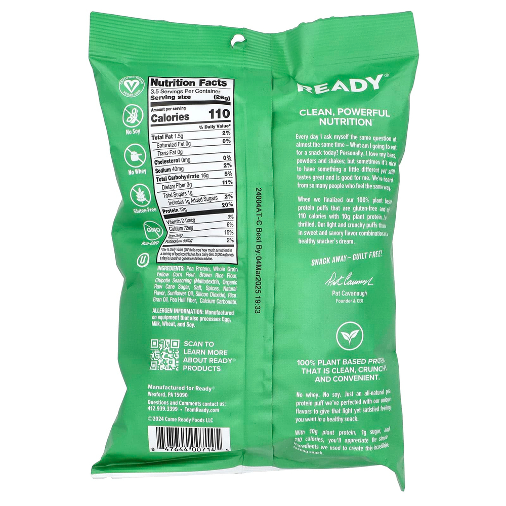 Ready, Protein Puffs, Chiptole, 99 г (3,5 унции)