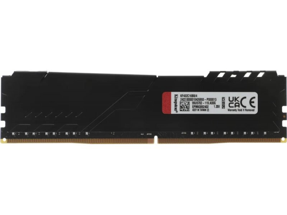 Оперативная память Kingston Fury KF432C16BB/4, DDR4 1х 4ГБ 3200 МГц, DIMM, RTL