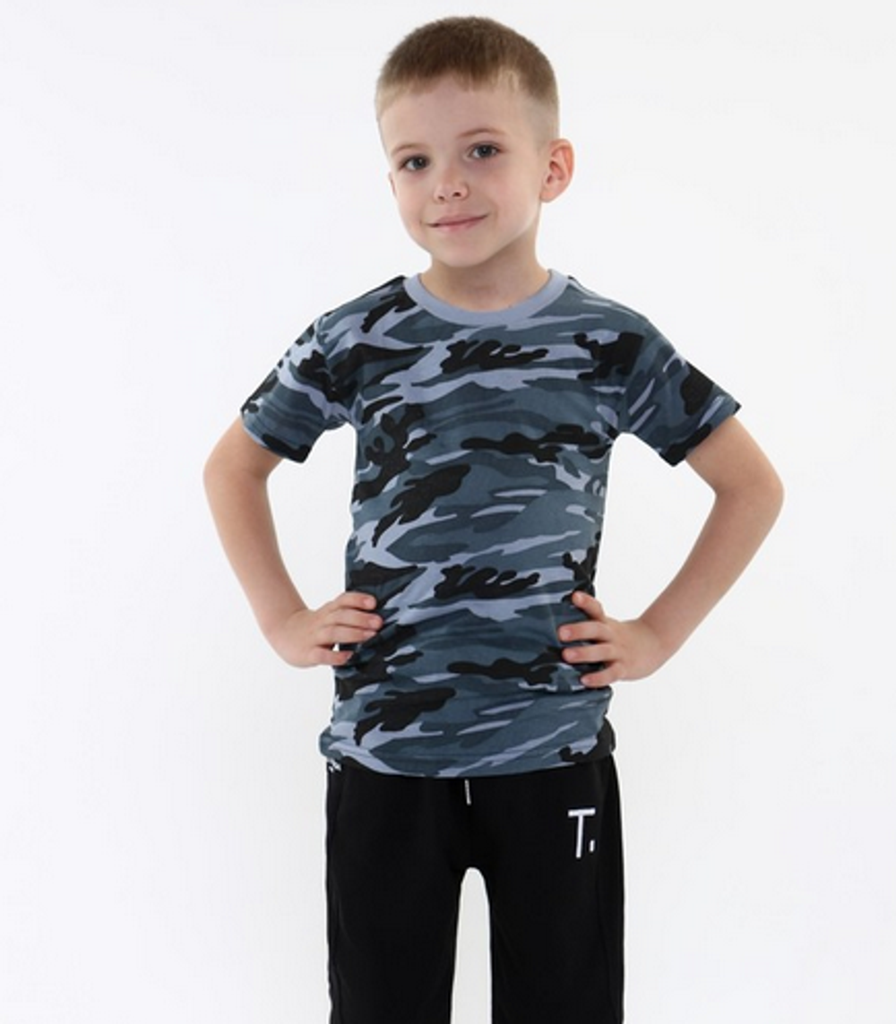 Футболка для мальчиков серый/камуфляж, р. 116-122 см 7691098, 1 шт.